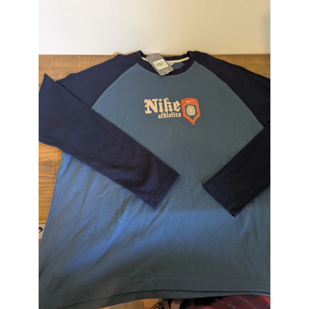 NWT Vtg Y2K Nike Athletics Mens Long Sleeve‎ Raglan Shirt XXL Blue Lion Graphic